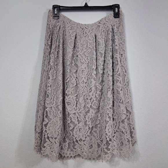 Silvery Gray Lace Skirt Charlotte Russe Lined A-Line Eyelash Floral Size Large L - Picture 1 of 13